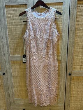 Tadashi Shoji Dusty Blush Lace Midi Dress with Sequins